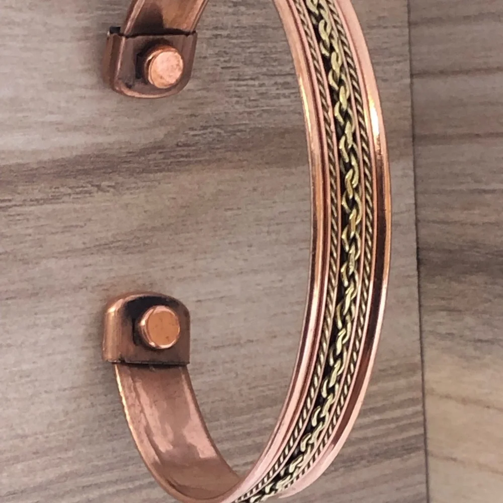 Two Tone Link Pure Copper Magnetic Bracelet Energy Cuff Bangle - Picture 6 of 8